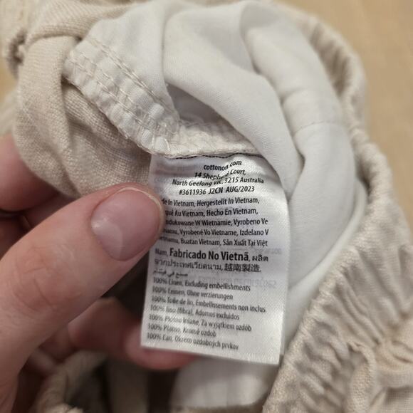 Cotton On Cream White Striped 100% Linen Coastal Pull On Jogger Pants Size Small - Picture 4 of 8